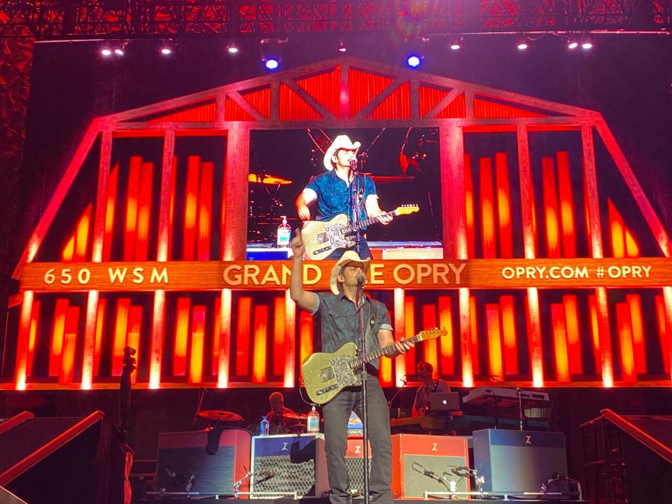 Country music star Brad Paisley, shown at the 2021 Concert for Legends during the Pro Football Hall of Fame Enshrinement Festival, will be performing at the Neon Nights country music festival on Aug. 9 at Clay's Resort Jellystone Park in Stark County.