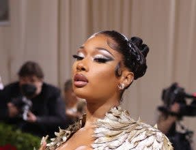 Megan Thee Stallion in dramatic eyeshadow and long lashes