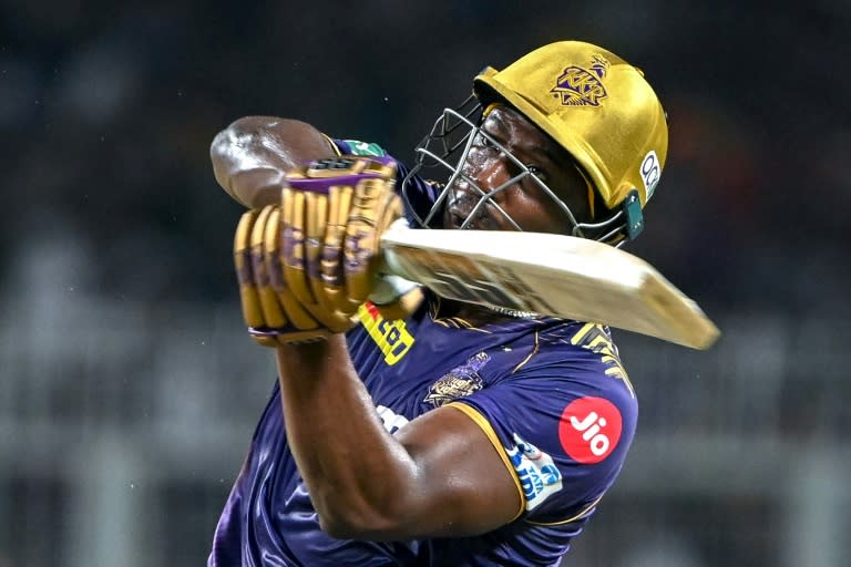 Master blaster: Kolkata Knight Riders' Andre Russell in action on Saturday (DIBYANGSHU SARKAR)