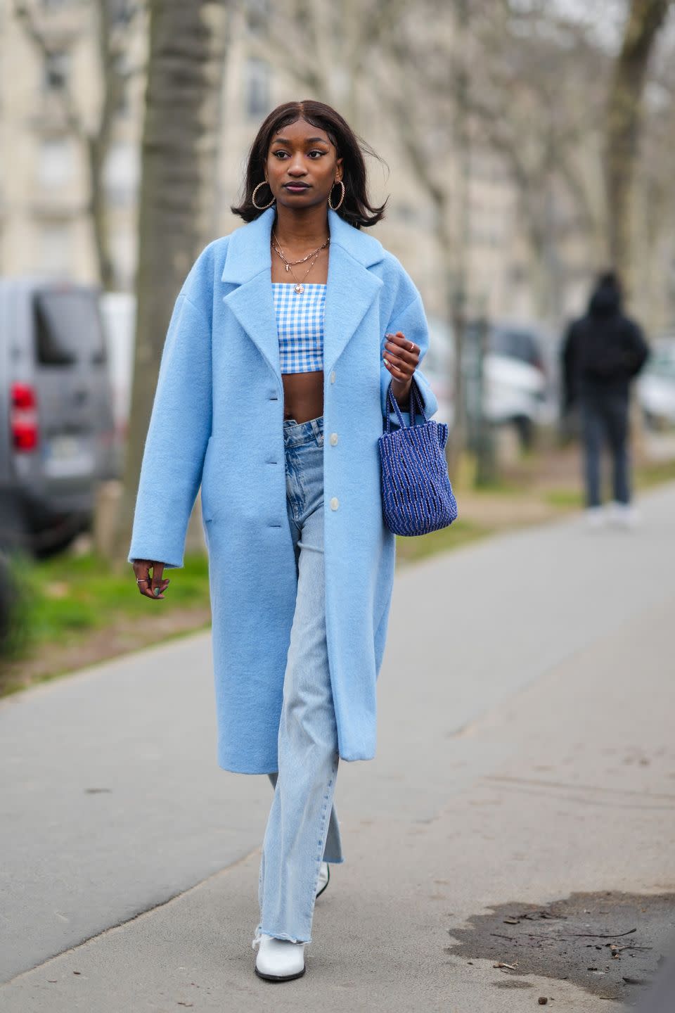<p>Dressing head-to-toe in one shade is a surefire way to make your outfit look more expensive – we love this blue look of staple jeans and a powdery blue overcoat. </p><p><a class="link rapid-noclick-resp" href="https://www.harpersbazaar.com/uk/fashion/style-files/g36775/one-tone-dressing/" rel="nofollow noopener" target="_blank" data-ylk="slk:HOW TO STYLE ONE-TONE DRESSING">HOW TO STYLE ONE-TONE DRESSING</a></p>