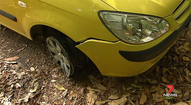 The front right wheel was damaged during the incident. Source: 7 News.