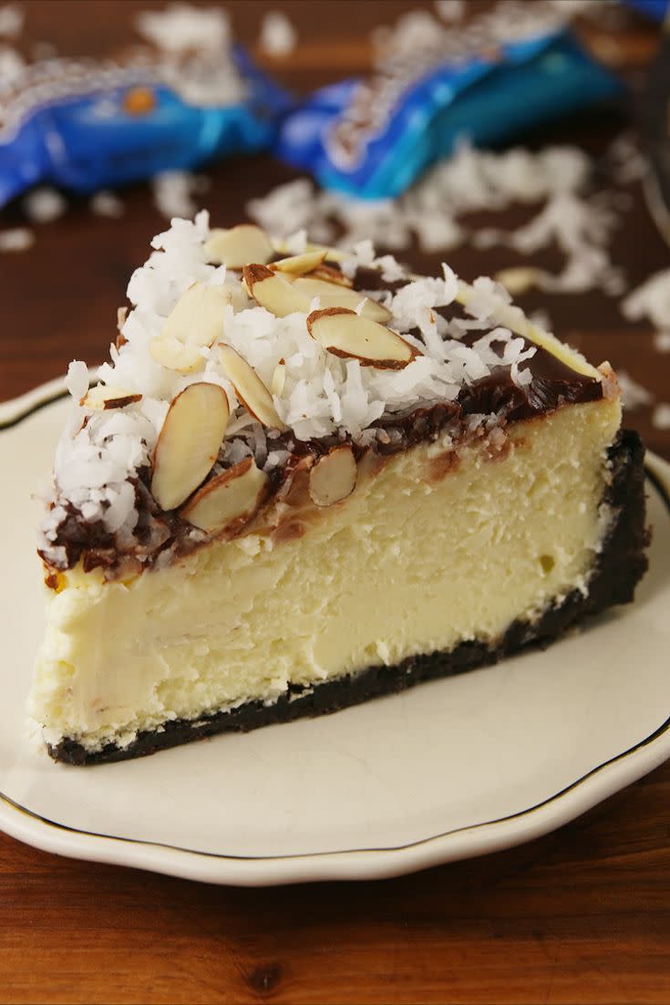 <p>A cheesecake that tastes just like an Almond Joy.</p><p>Get the recipe from <a href="https://www.delish.com/cooking/recipe-ideas/recipes/a56810/almond-joy-cheesecake1-recipe/" rel="nofollow noopener" target="_blank" data-ylk="slk:Delish;elm:context_link;itc:0;sec:content-canvas" class="link ">Delish</a>. </p>