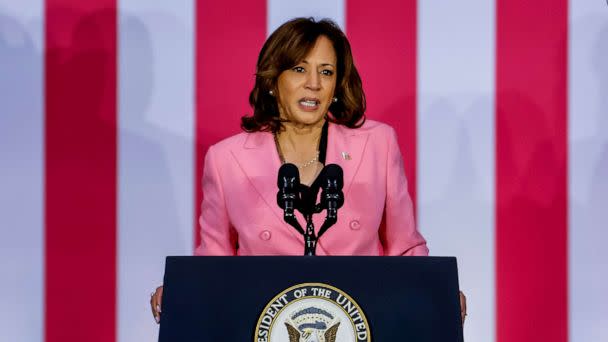 PHOTO: Vice President Kamala Harris speaks on the one year anniversary of the US Supreme Court's Dobbs decision at the Grady Cole Center in Charlotte, N.C., on June 24, 2023. (Erik S. Lesser, Pool via EPA via Shutterstock)