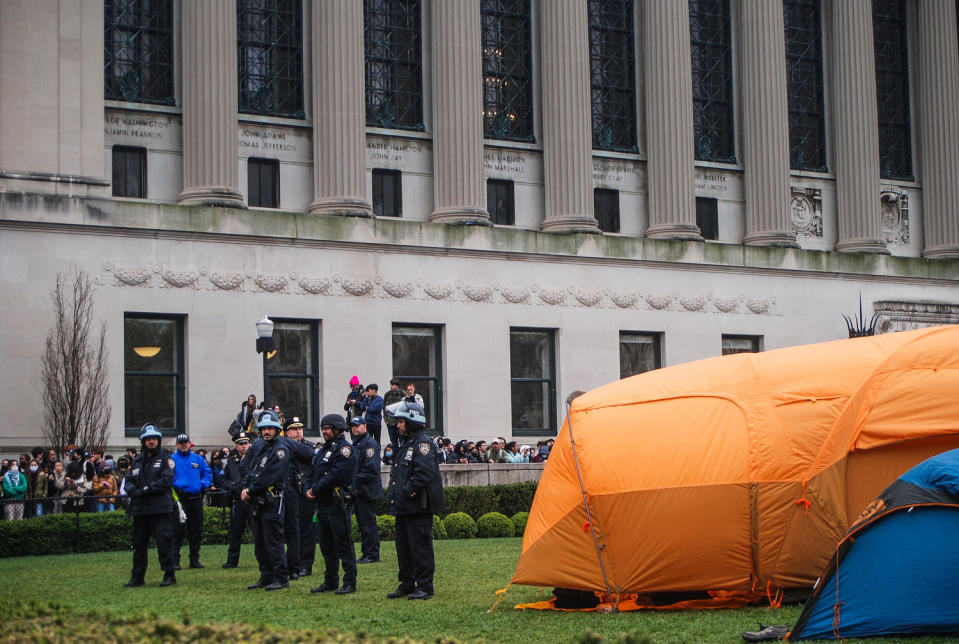 A Pro-Israel protest and a Pro-Palestinian counter protest took place at Columbia University on April 18, 2024. (Isabella Farfan / NBC News)