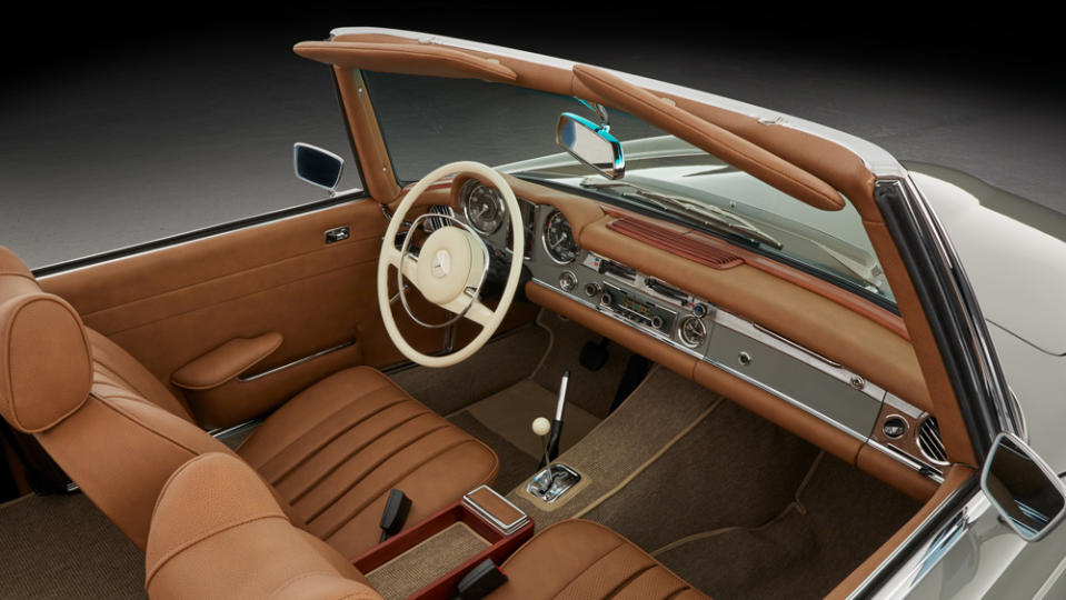 The Cognac leather interior and square-weave carpeting are luxurious yet understated. - Credit: Photo: Courtesy of Arthur Bechtel Classic Motors.