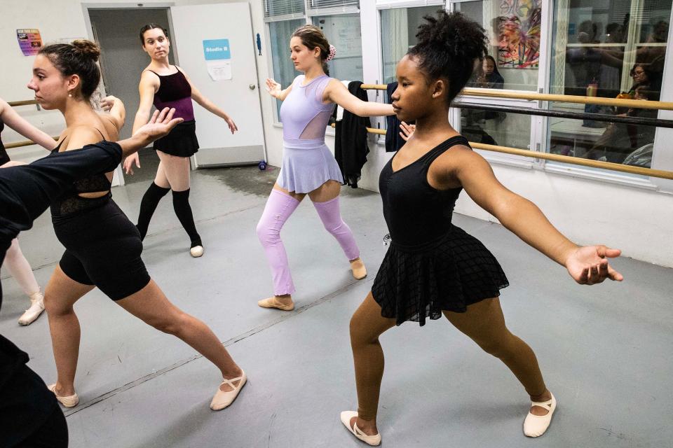 Cast members of The Wilmington Ballet's The Nutcracker rehearses the Waltz of the Flowers at the Wilmington Ballet Academy of Dance in Wilmington, Saturday Nov. 18, 2023. The show opens on Friday, Dec 15, 2023 and runs through Sunday, Dec. 17, 2023 at the Playhouse on Rodney Square.