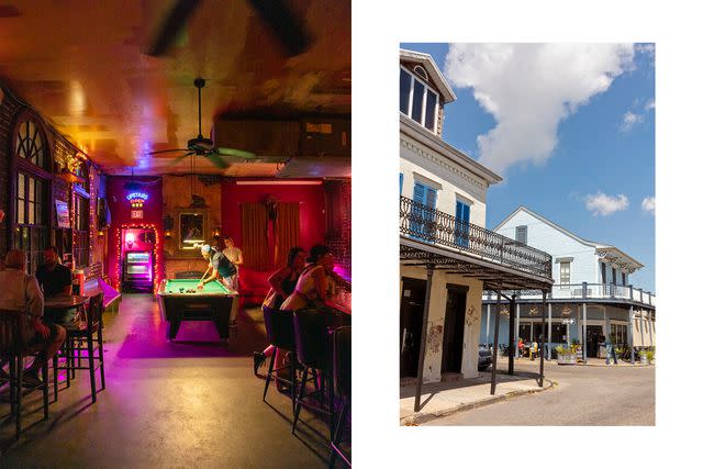 <p>Cedric Angeles</p> From left: The billiards table at Anna's, a bar in the Marigny; the exterior of Alma.