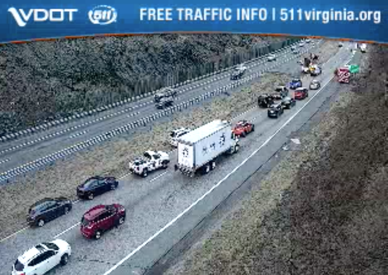 A Virginia Department of Transportation camera showed traffic halted on Interstate 64 on Friday afternoon.