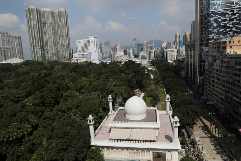 An aerial view of Kowloon Masjid and Islamic Centre is seen in Hong Kong’s tourism district Tsim Sha Tsui