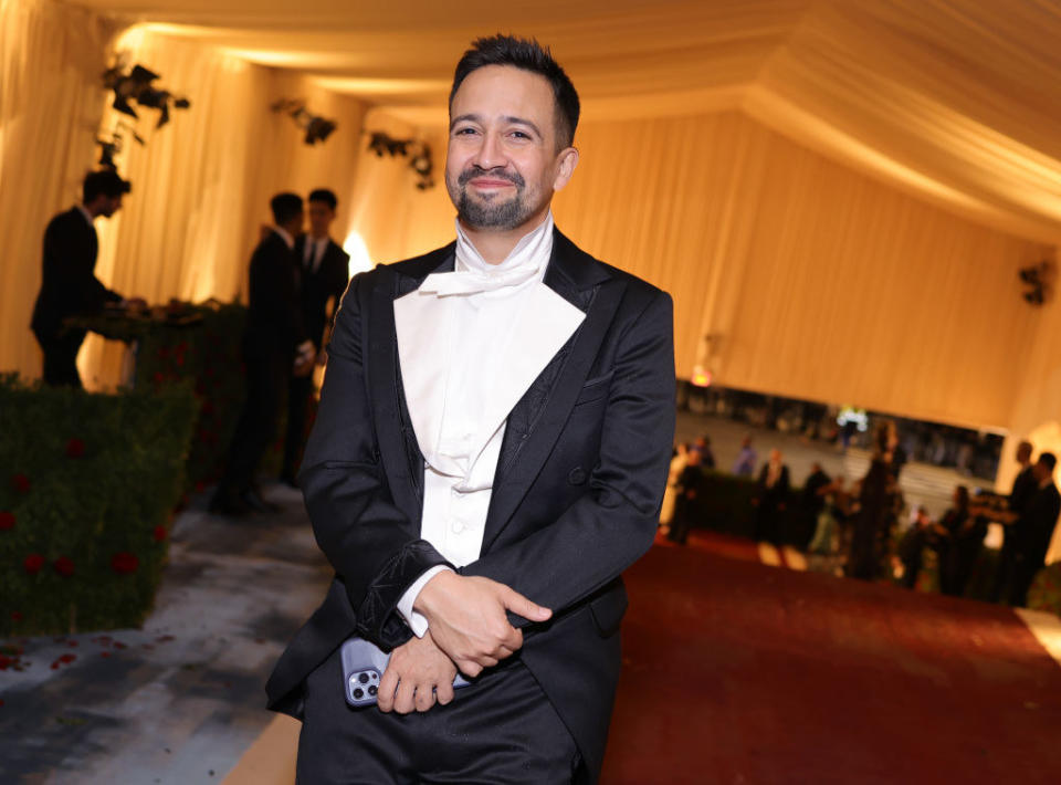 Lin-Manuel smiling inside the Met Gala