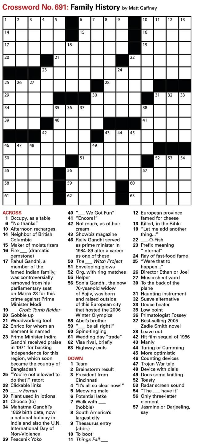 Crossword puzzle for April 16, 2023