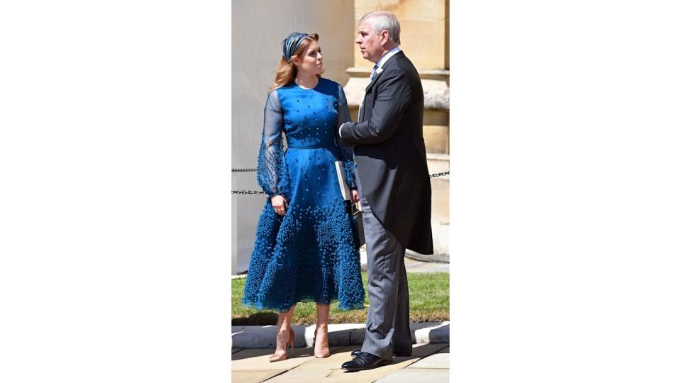 Princess Beatrice and Prince Andrew attend the wedding of Prince Harry to Meghan Markle