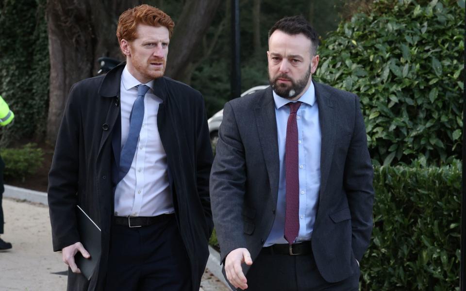 SDLP leader Colum Eastwood (right) and party colleague Matthew O'Toole arrive at the Culloden Hotel in Belfast, where Prime Minister Rishi Sunak is holding talks with Stormont leaders over the Northern Ireland Protocol - Liam McBurney/PA