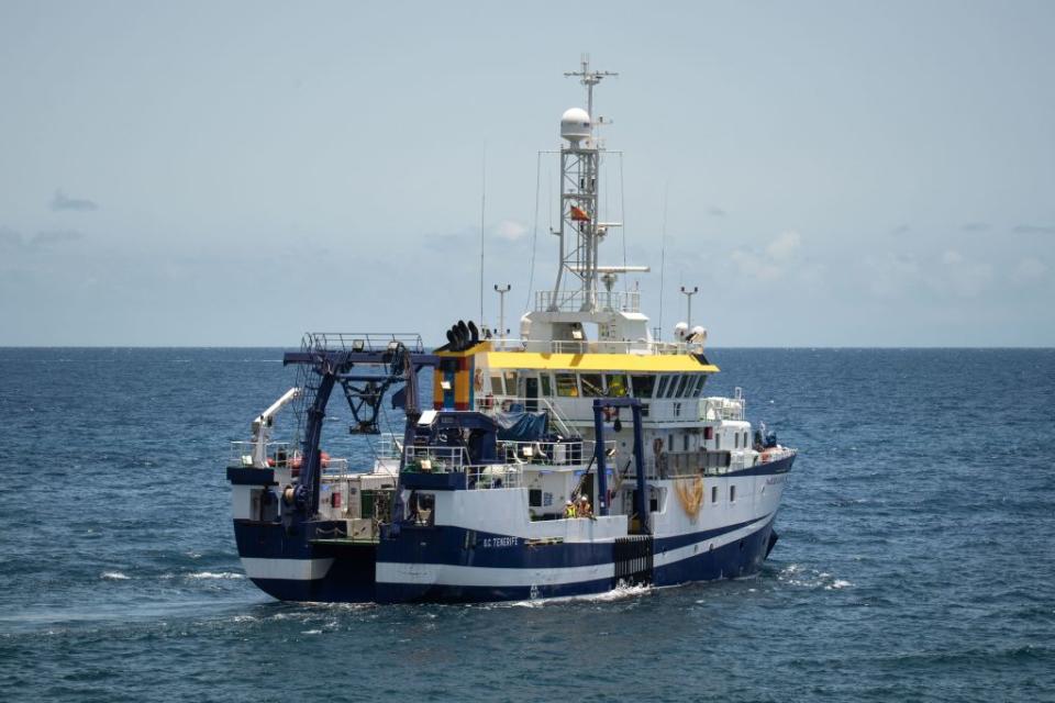 Spanish Oceanographic Institute (IEO)'s vessel Angeles Alvarino leaves the port of Santa Cruz de Tenerife.