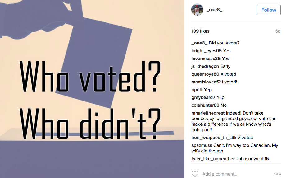 It appears Mike Evans erased his reply on Louis Murphy's Instagram page on whether he voted or not. (@_one8_)