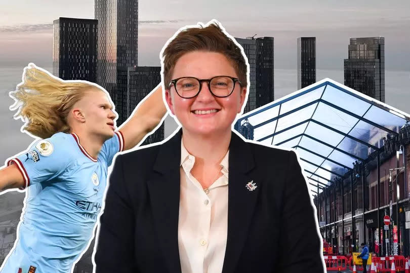 From big moments like Erling Haaland powering City to the Treble (left), to Chanel staging its exclusive show in the Northern Quarter (right), the eyes of the world are never far from Manchester. And with investment pouring into the city centre (background), Bev Craig (centre) believes Manchester could be about to embark on its second golden age -Credit:Getty (Haaland)/MEN (Craig and Chanel)/Kaitlyn Nuttall (skyline)