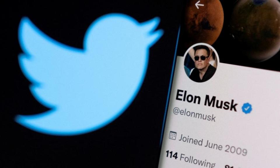 Illustration shows Elon Musk’s Twitter account and the Twitter logo