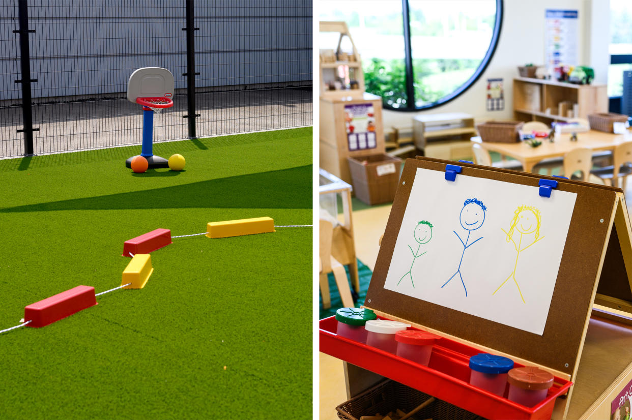 Play areas at LaPetite Academy, an on-site child care center for airport and airline employees at Pittsburgh International Airport, on July 25, 2023 in Moon Township, Pa. (Justin Merriman for NBC News)