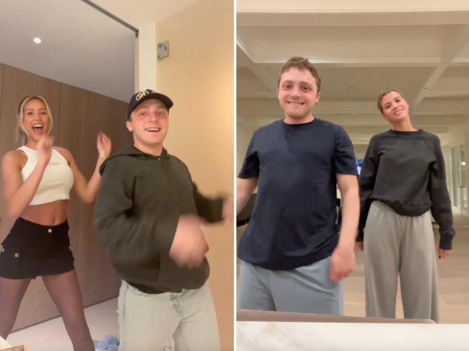 Screenshots of Shane's collab dances with Alex Earle and Sophia Richie Grainge.