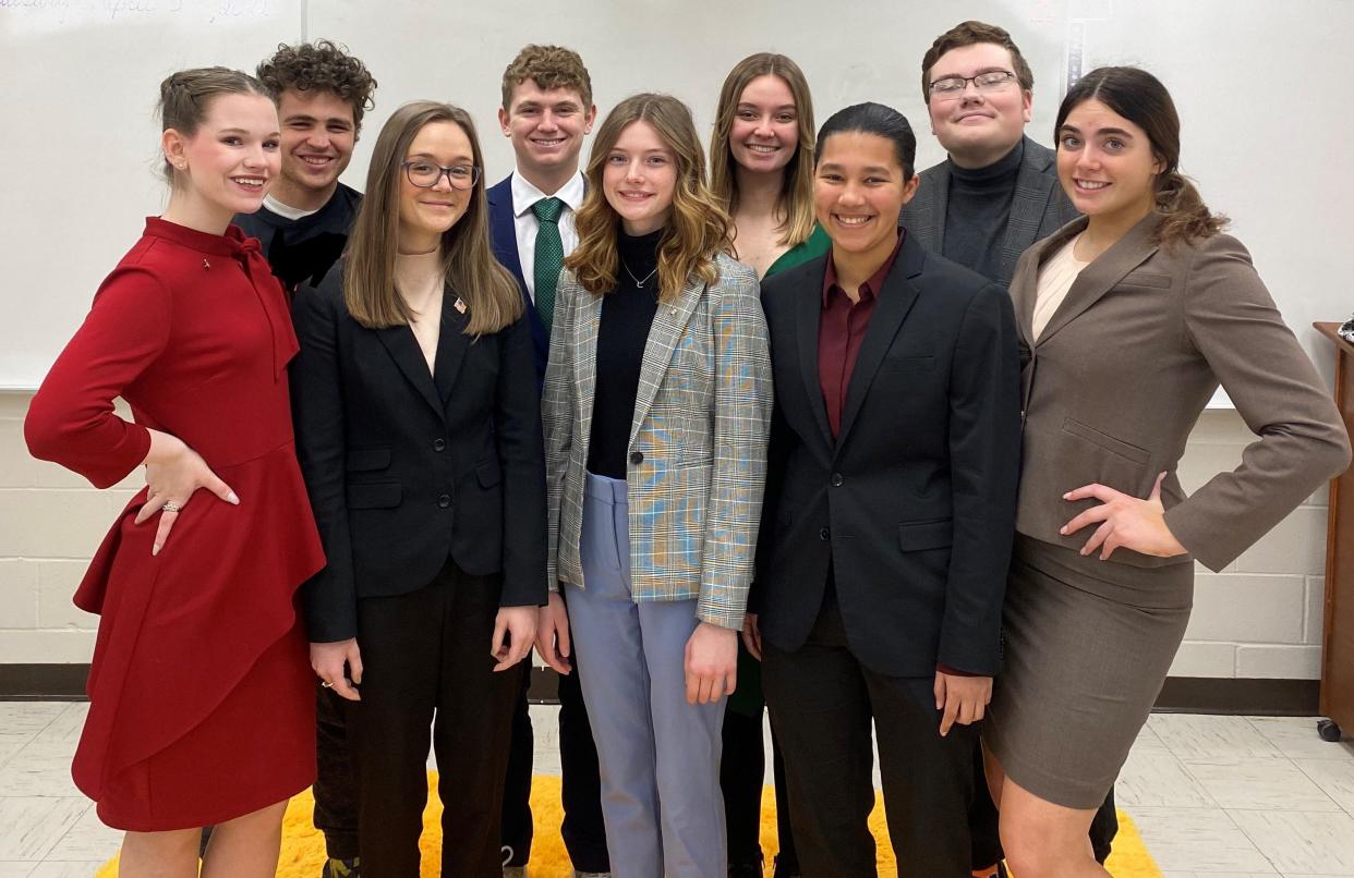 Several Hoover High School students will compete in the National Speech and Debate Association Tournament. Pictured are: Front Row:  Drew Berkshire, Sabrina Estevez, Mady Beckel, Emma Curd, Ava Wadley. Back Row: Cade VanNatta, Kyle Fitz-Patrick, Joelle Morgan, Sean Lowry