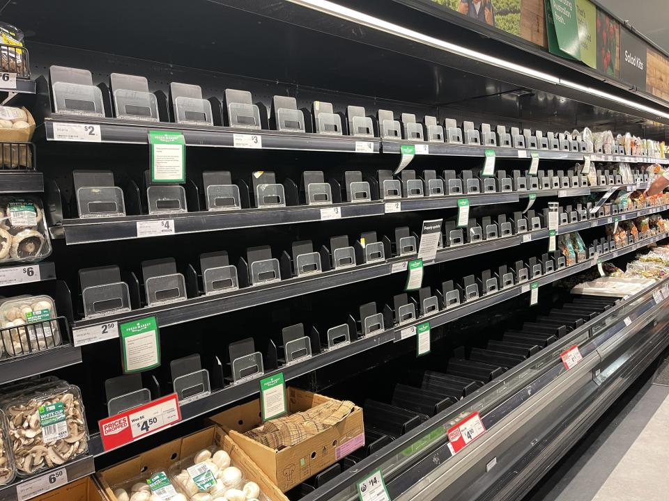 Pictured is the empty salad kit selection at Woolworths