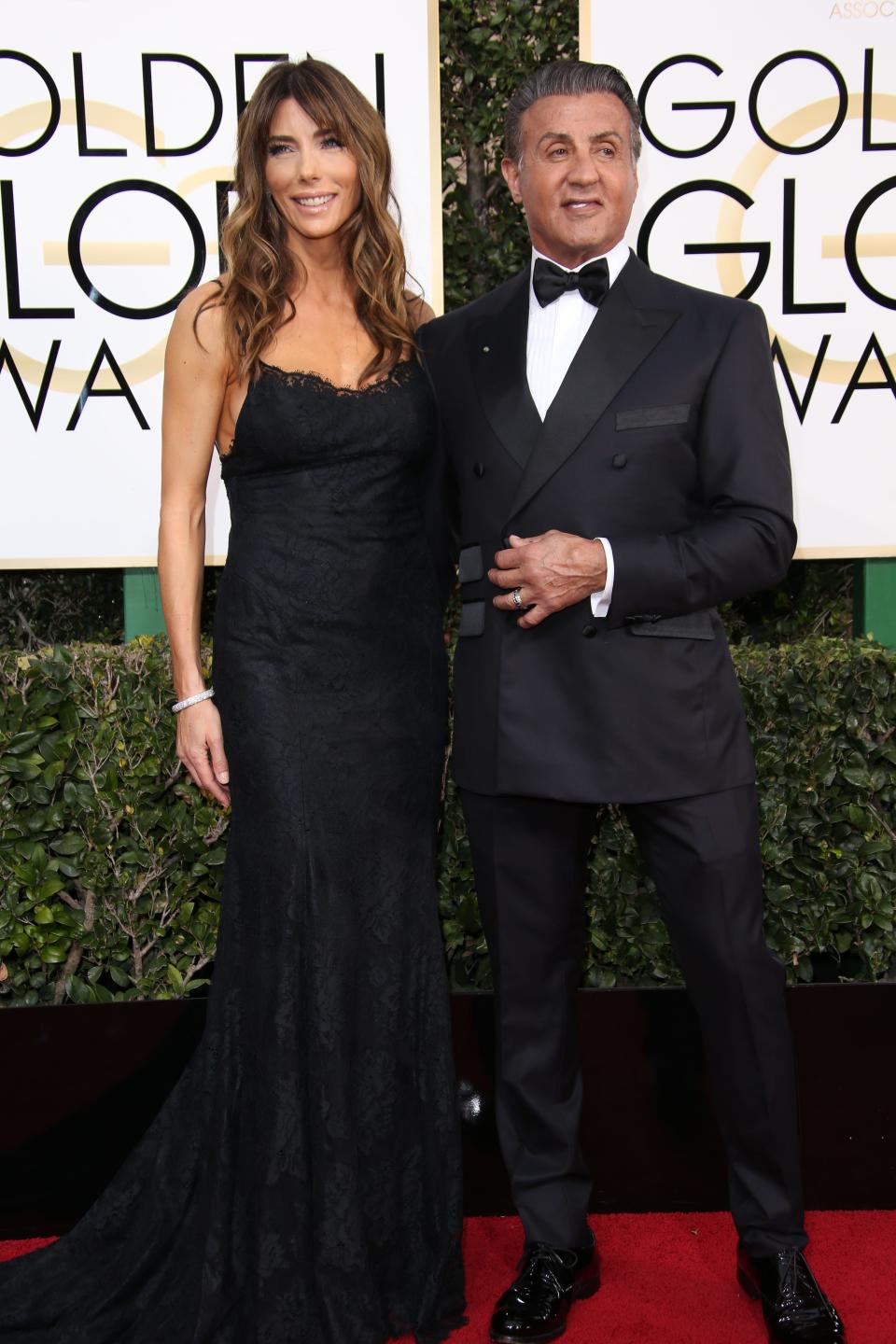Jennifer Flavin Stallone and husband Sylvester Stallone attended the 2017 Golden Globe Waters in Los Angeles.