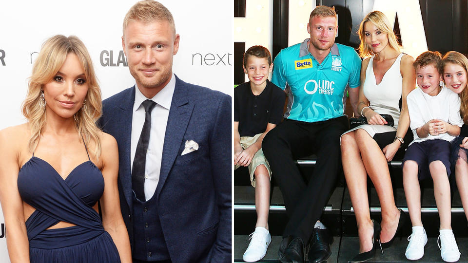Andrew Flintoff, pictured here wife Rachael and children Holly, Corey and Rocky. 