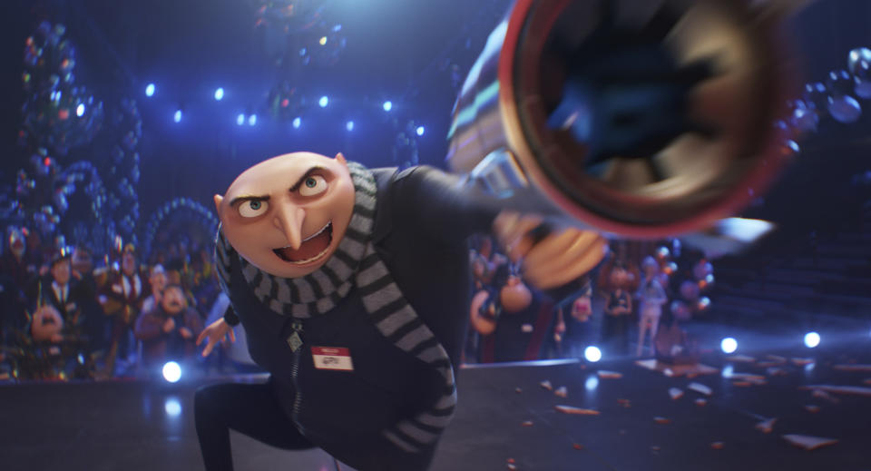 This image release by Illumination & Universal Pictures shows Gru, voiced by Steve Carell, in a scene from "Despicable Me 4," (Illumination & Universal Pictures via AP)
