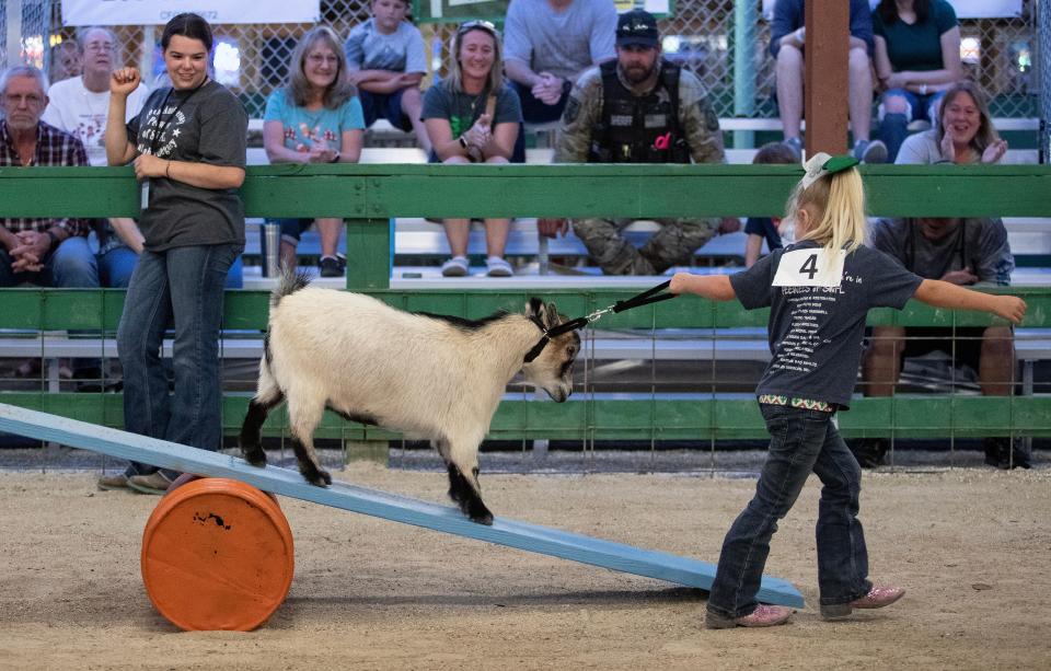 Emmerie Cool leads her goat through the agility course at the The Southwest Florida Ag Expo on Thursday, Feb. 29, 2024 at the Lee County Civic Center Complex in North Fort Myers.