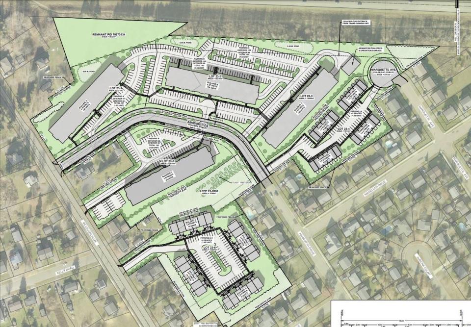The proposal would see the larger apartment buildings closer to the highway, as well as a triangular portion of the site left vacant to allow for future highway ramps.