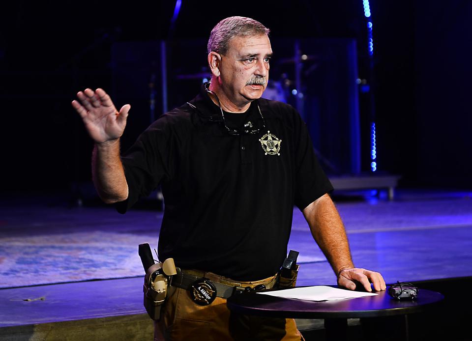 Spartanburg County Sheriff Chuck Wright held a press conference on June 24, 2022 at NewSpring Church in Spartanburg,  He will provided  updated information about the investigation of Deputy Austin Aldridge’s murder. 