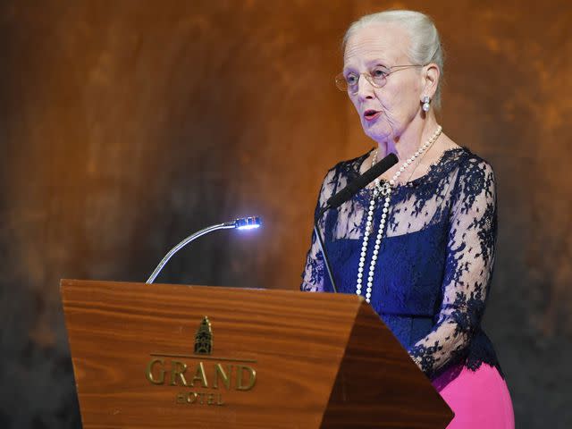 Rune Hellestad/Getty Queen Margrethe speaks at the Nordic Association's Language Award on September 26, 2022.