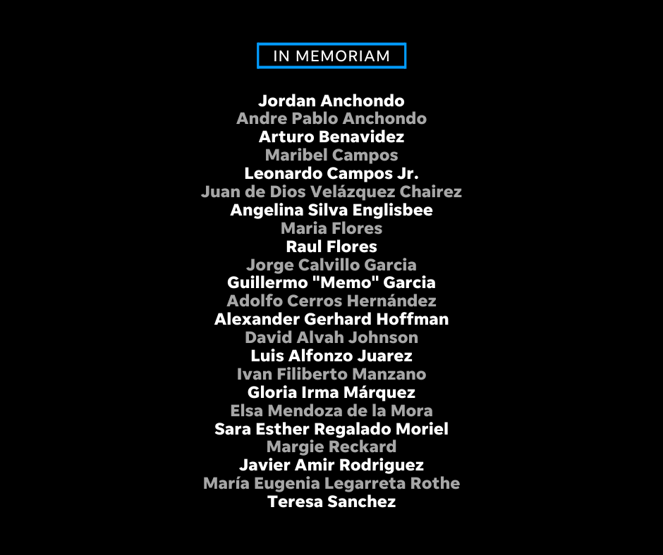 The names of the 23 U.S., Mexico and German citizens who died in the attack at Walmart on Aug. 3, 2019.