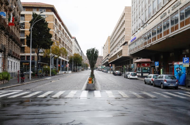 A deserted street is pictured, after Italy reinforced the lockdown measures to combat the coronavirus disease (COVID-19) in Catania