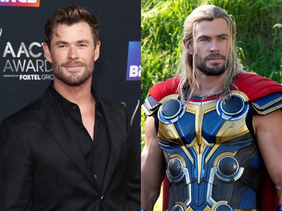 Chris Hemsworth at the the 2022 AACTA Awards and as Thor in "Thor: Love and Thunder."