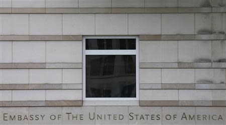 A window of the U.S. embassy is pictured in Berlin October 25, 2013. Reuters/Tobias Schwarz