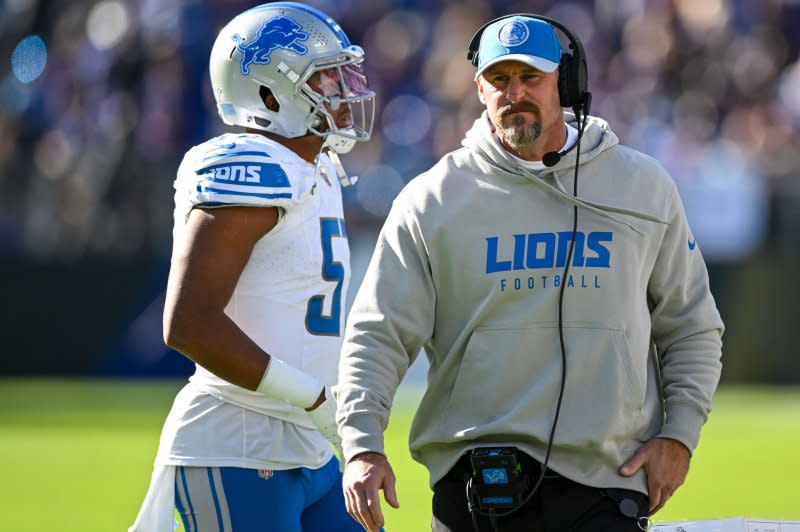 Head coach Dan Campbell and the Detroit Lions are now 6-2 and in first place in the NFC North division standings. File Photo by David Tulis/UPI