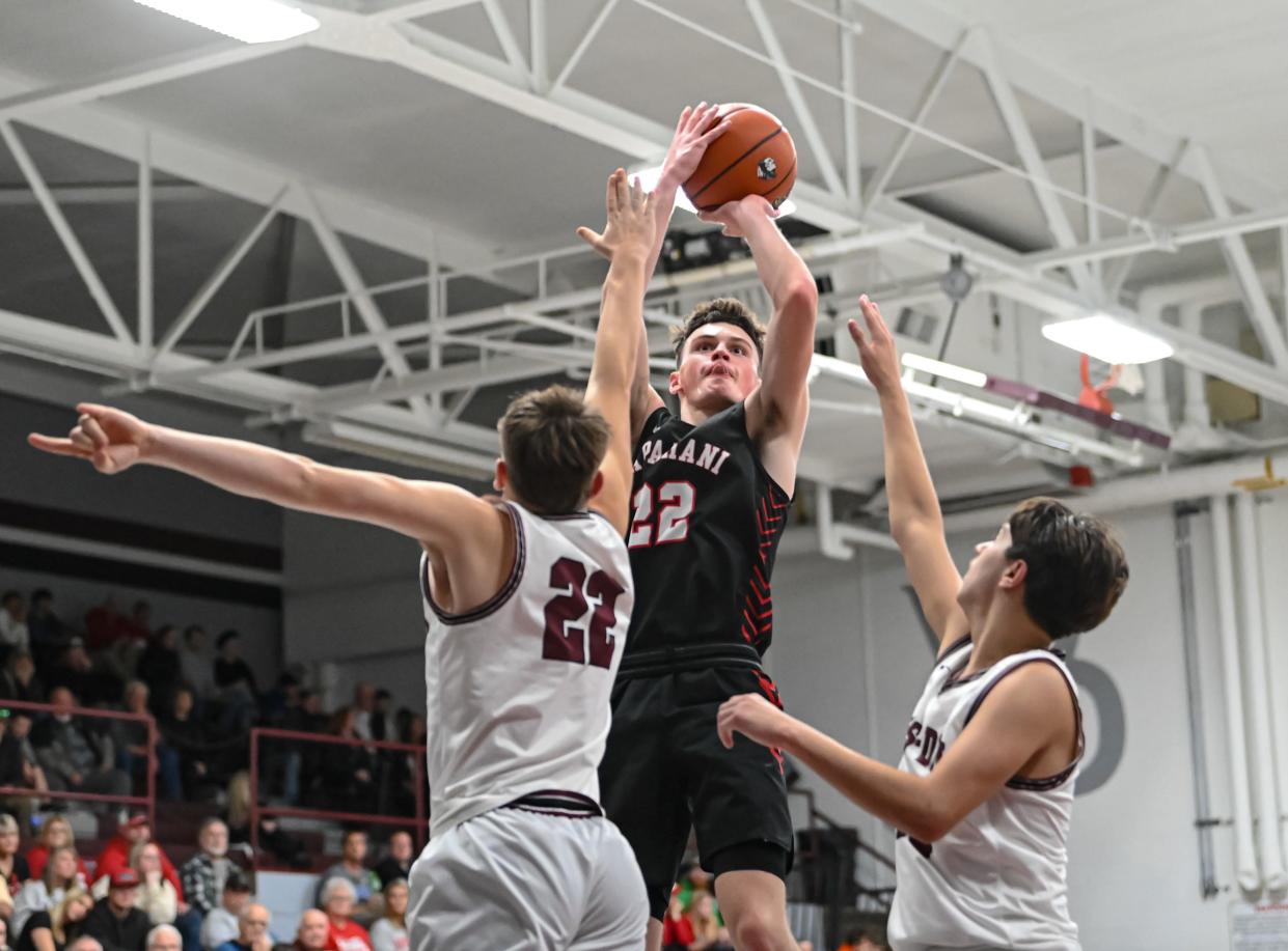 Wapahani boys basketball's Camden Bell scored 19 points in his team's 62-22 win against Wes-Del at Wes-Del High School on Friday, Dec. 15, 2023.