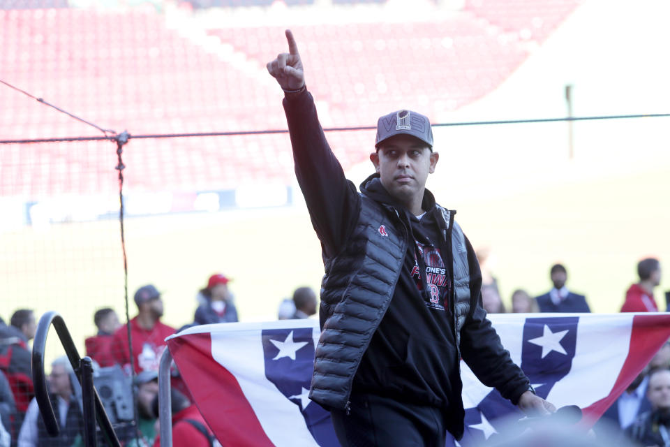 Boston Red Sox manager Alex Cora had the New York Yankees on his mind during Wednesday’s championship parade. (Getty Images)