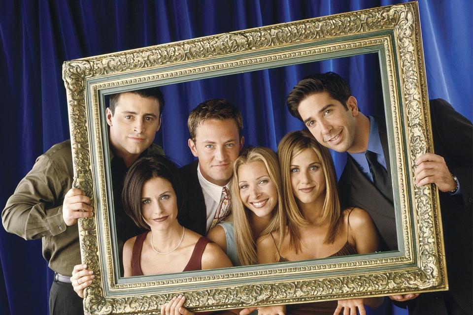 <p>Apparently it was quite the journey to end up with <a href="https://www.emmys.com/news/industry-news/friends-20th-anniversary-oral-history" rel="nofollow noopener" target="_blank" data-ylk="slk:Friends as the title;elm:context_link;itc:0;sec:content-canvas" class="link "><em>Friends </em>as the title</a>. In the initial pitch for the show, it was called <em>Insomnia Café</em>. Once NBC became involved, it was changed to <em>Friends Like Us</em>. Then <em>Across the Hall</em>. Then <em>Six of One</em>. The network finally <a href="https://www.redbookmag.com/life/a19577662/monicas-apartment-purple-friends-set/" rel="nofollow noopener" target="_blank" data-ylk="slk:settled on;elm:context_link;itc:0;sec:content-canvas" class="link ">settled on </a><em><a href="https://www.redbookmag.com/life/a19577662/monicas-apartment-purple-friends-set/" rel="nofollow noopener" target="_blank" data-ylk="slk:Friends;elm:context_link;itc:0;sec:content-canvas" class="link ">Friends</a></em> shortly before it premiered in September 1994. </p>