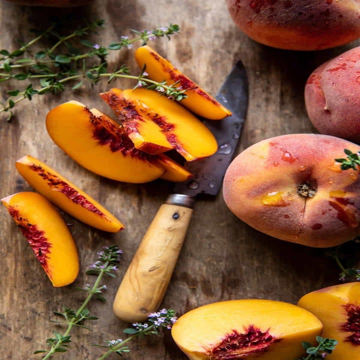 Sliced peaches.