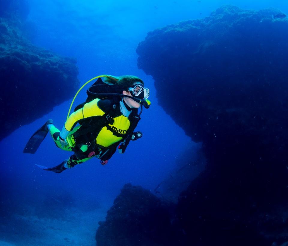 Diver exploring the reef off Tenerife.