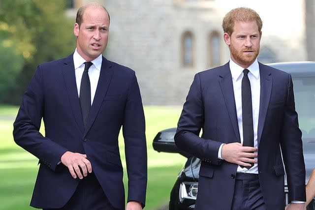 <p>Chris Jackson - WPA Pool/Getty Images</p> Prince Harry with his brother Prince William (left) soon after their grandmother Queen Elizabeth died in Sept. 2022