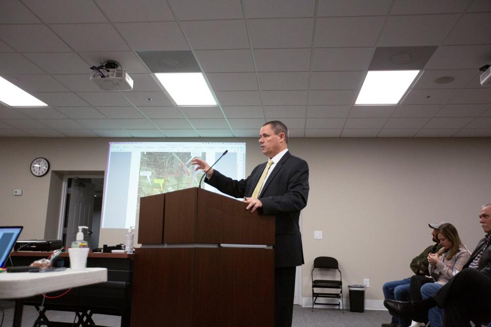 Gerald Morgan, a Spring Hill attorney, offers public comment during a meeting of the Maury County Regional Planing Commission in Columbia, Tenn., on Monday, Jan. 24, 2022.