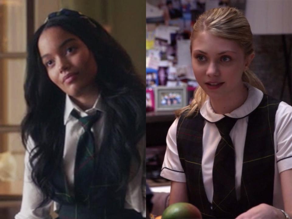 Whitney Peak and Taylor Momsen wearing high school uniforms on "Gossip Girl."