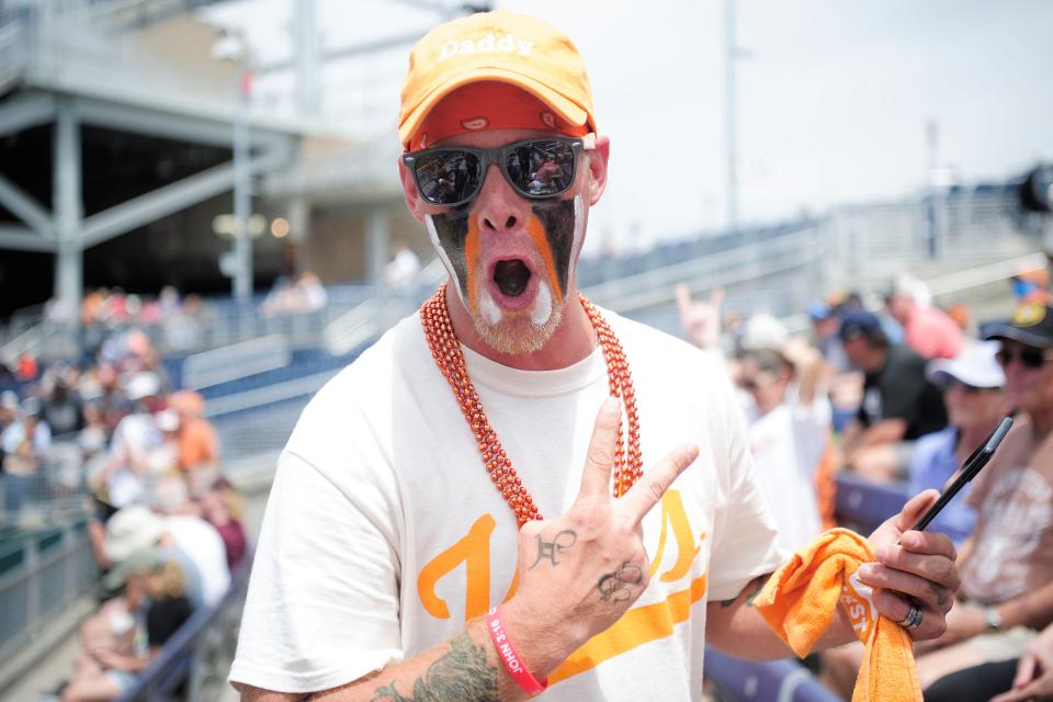 Jeff Vincent, of Knoxville, at Game 7 of the College World Series  June 22. Tennessee reached the CWS for the first time since 2005.

.