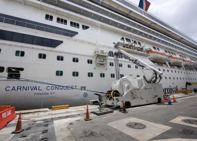 Carnival Corporation celebrates the launch of shore power at PortMiami during an inaugural event where it was announced that Carnival Conquest will lead the charge as the first cruise ship to plug into landside electrical power at the cruise capital of the world. Credit: Miami-Dade County