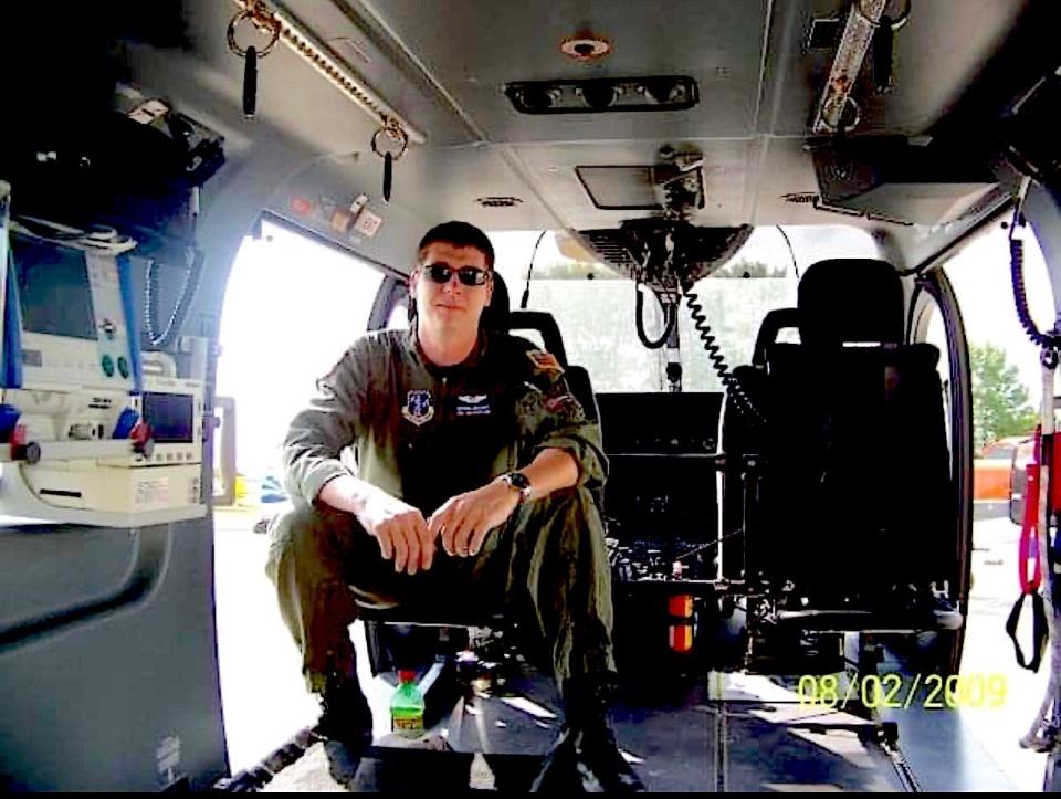 Mississippi Air Guardsman Michael Machost sits in an Army Lakota helicopter at the Oshkosh Airventure event in 2008. Machost now works for Brown Medicine.