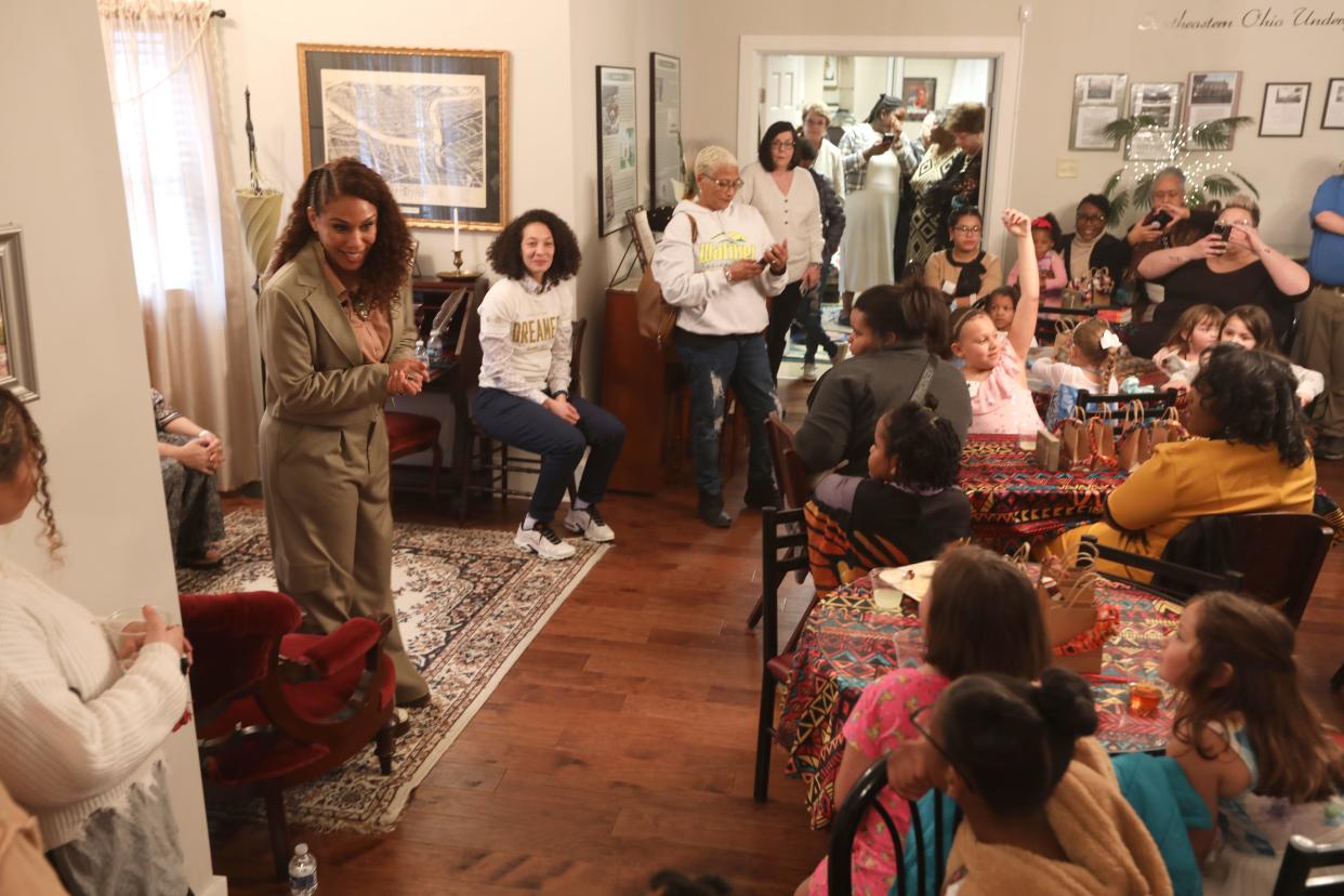 Sarah Culberson talks her discovery that she is related to African royalty during a presentation at the Nelson T. Gant House in Zanesville.