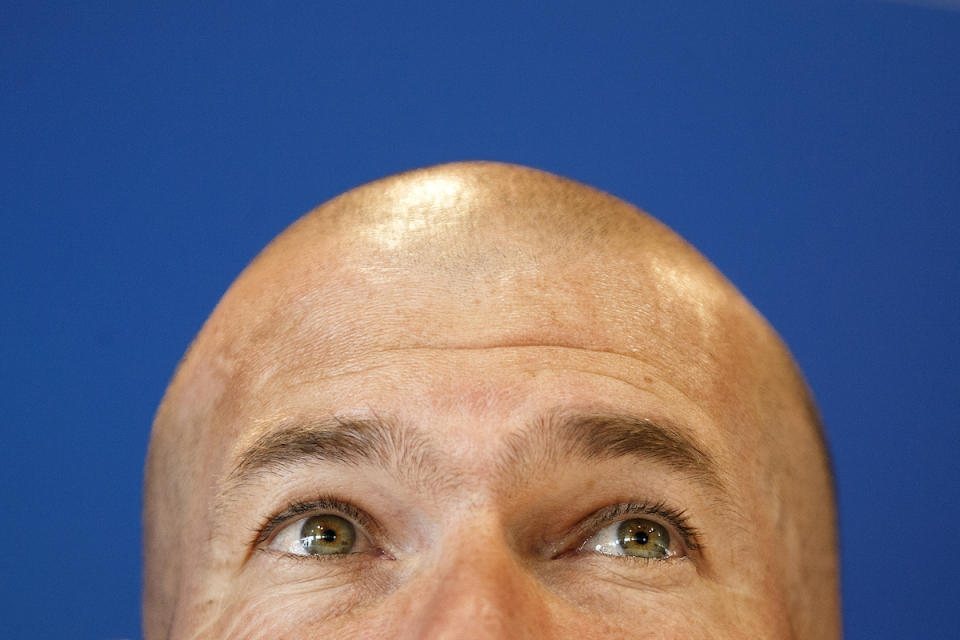 m Vorfeld des Champions-League-Finales am 28. Mai in Mailand gibt sich Real-Madrid-Coach Zinédine Zidane auf einer Pressekonferenz zuversichtlich. (Bild: AP Photo/Daniel Ochoa de Olza)